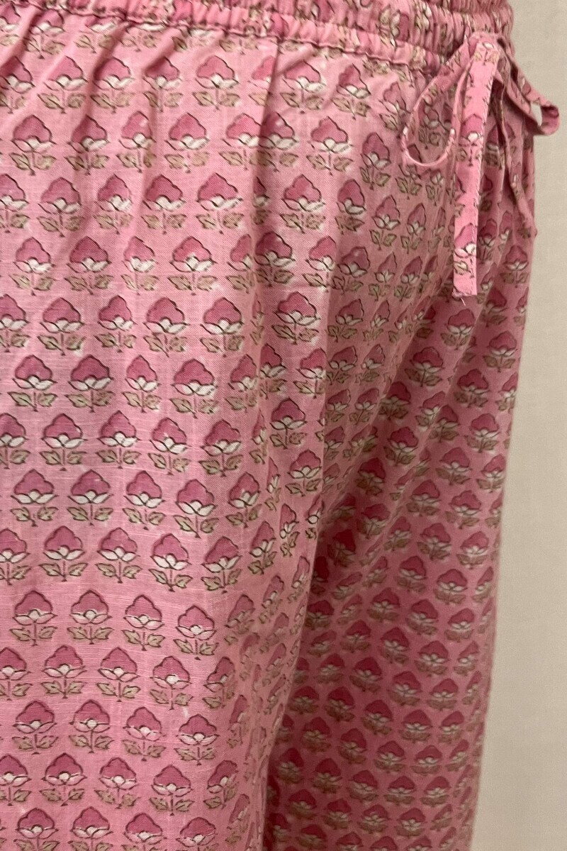 Pink Hand Block-Printed Cotton Slub Izhaar Pants