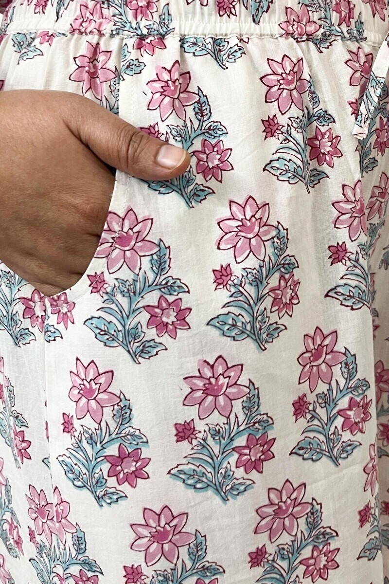 White Hand Block-Printed Cotton Palazzo