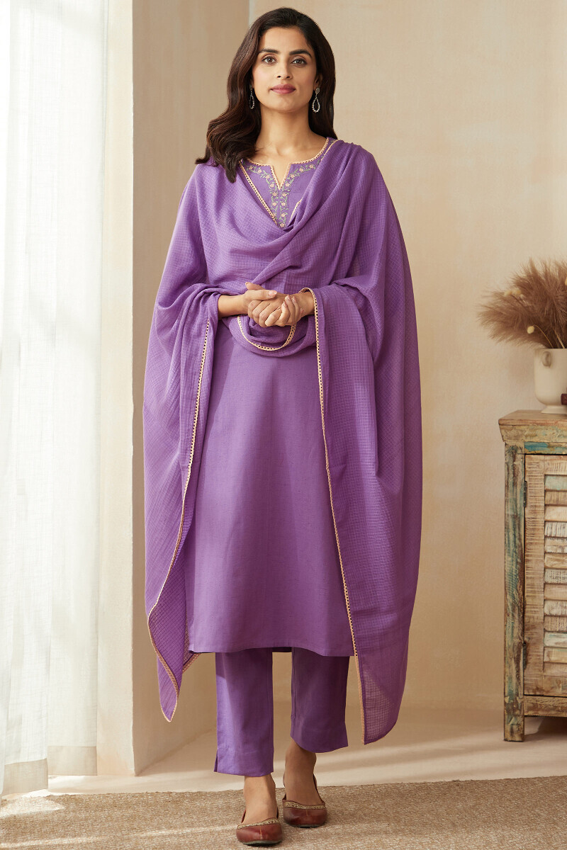Lavender Handcrafted Kota Dupatta