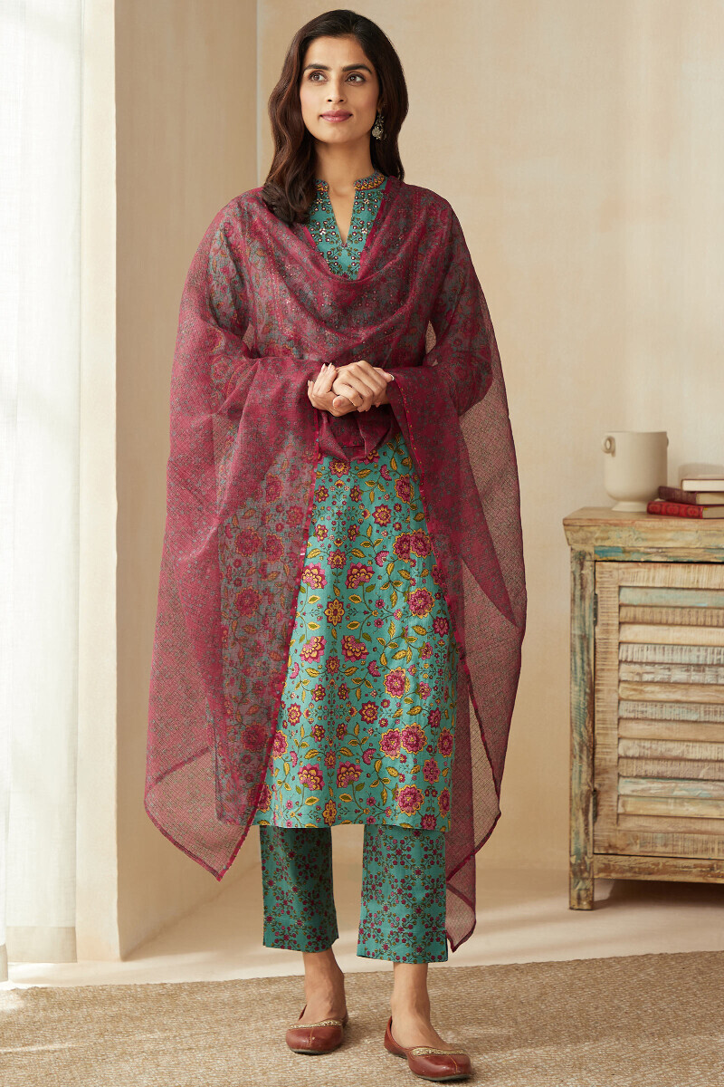 Pink Hand Printed Kota Dupatta