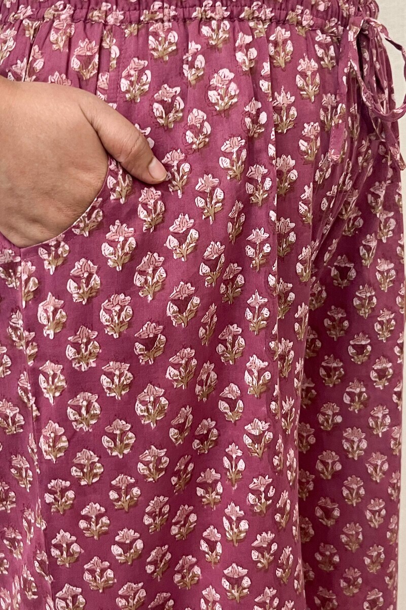 Purple Hand Block-Printed Cotton Farsi
