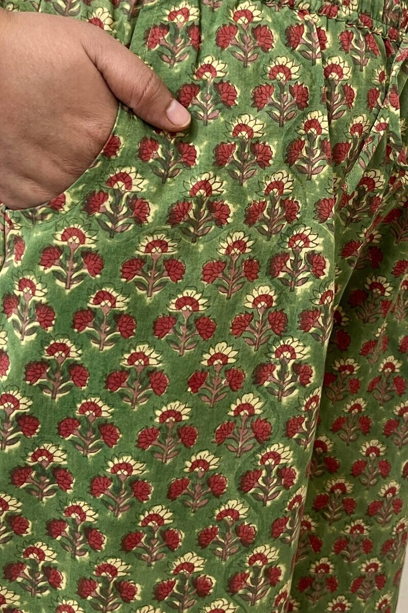 Green Hand Block-Printed Cotton Farsi