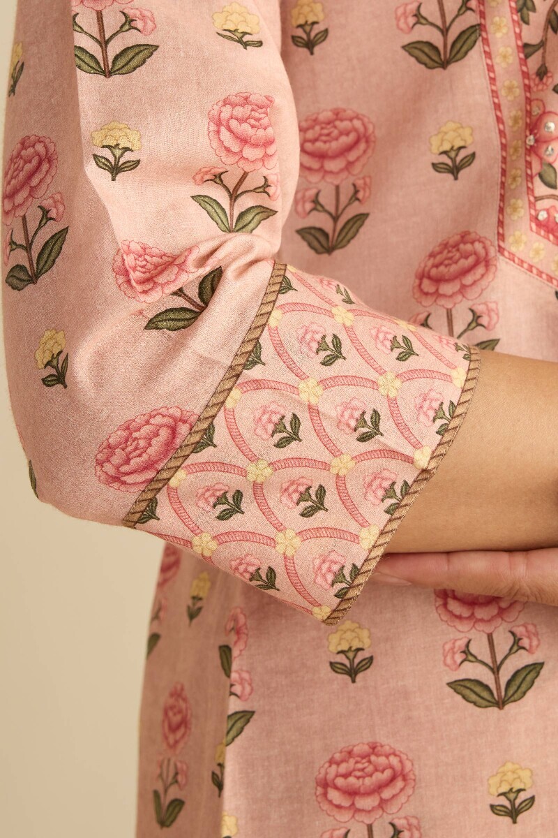 Peach Printed Straight Cotton Kurta
