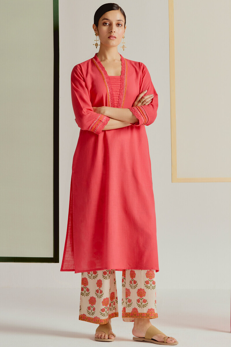 Pink Handcrafted Straight Gauze Slub Kurta