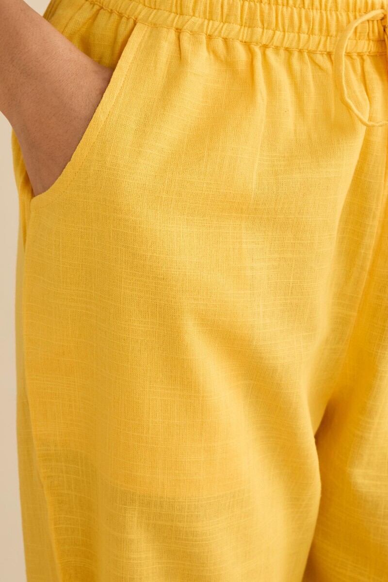 Yellow Handcrafted Gauze Slub Narrow Pants