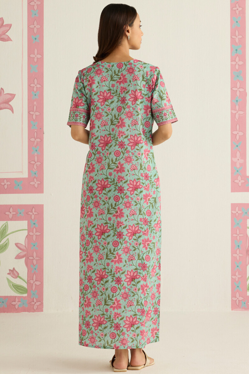 Blue Printed Cotton Kaftan