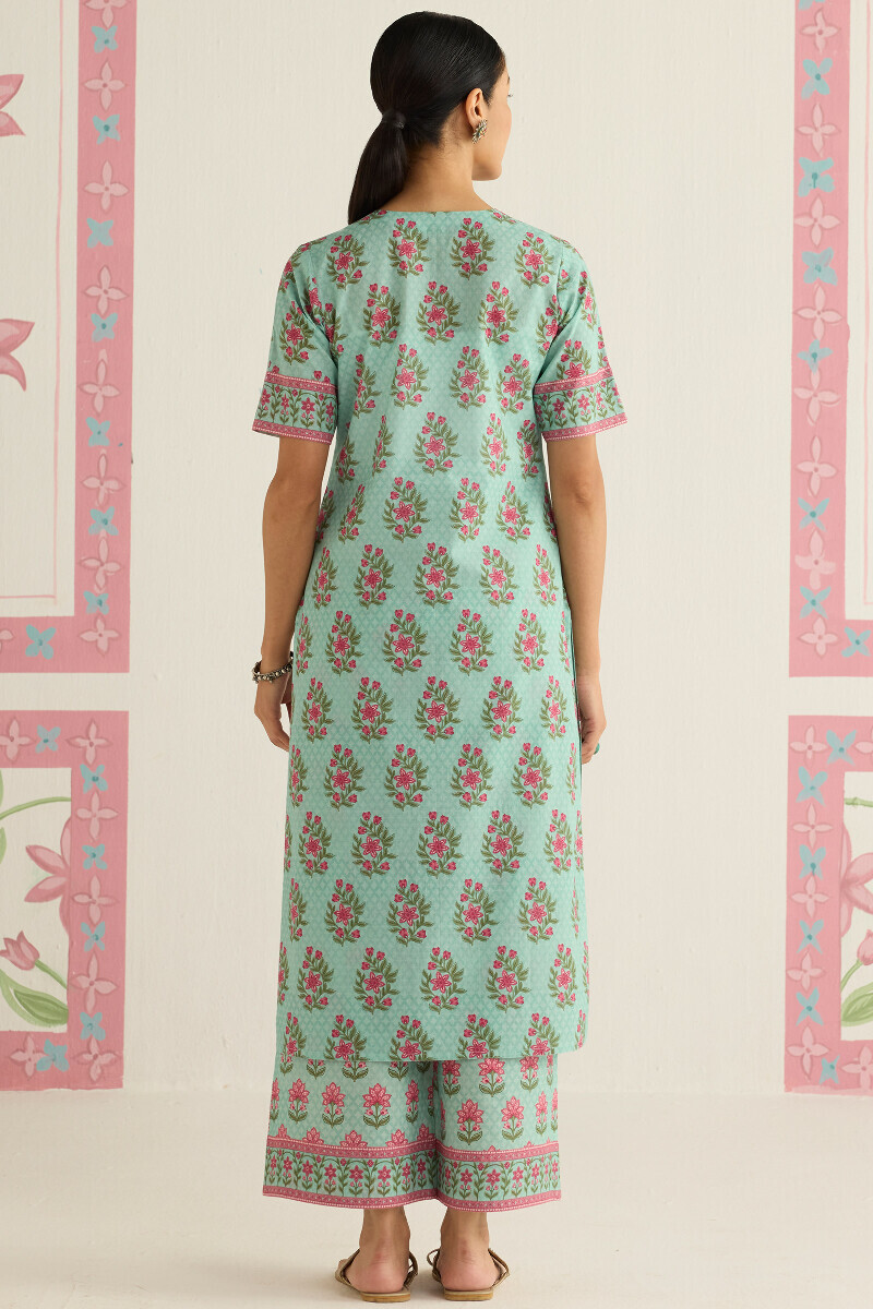 Blue Printed Straight Cotton Kurta