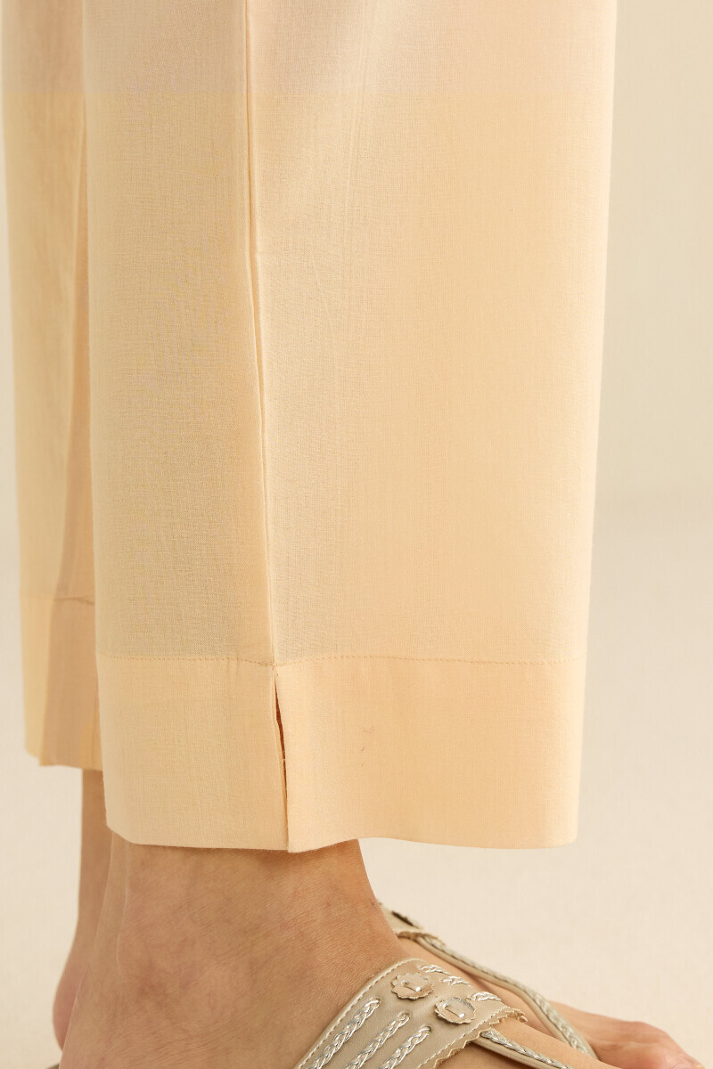 Cream Handcrafted Cotton Narrow Pants