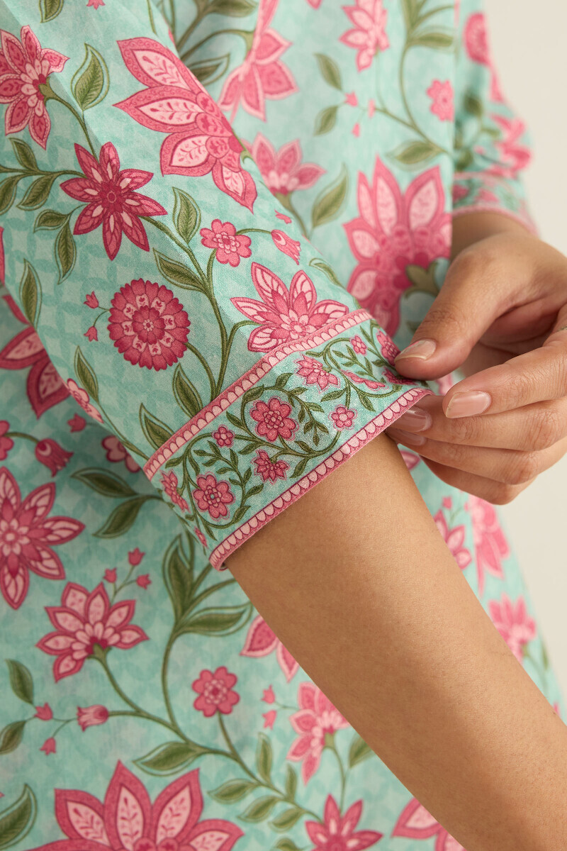 Blue Printed Cotton Loungewear Set