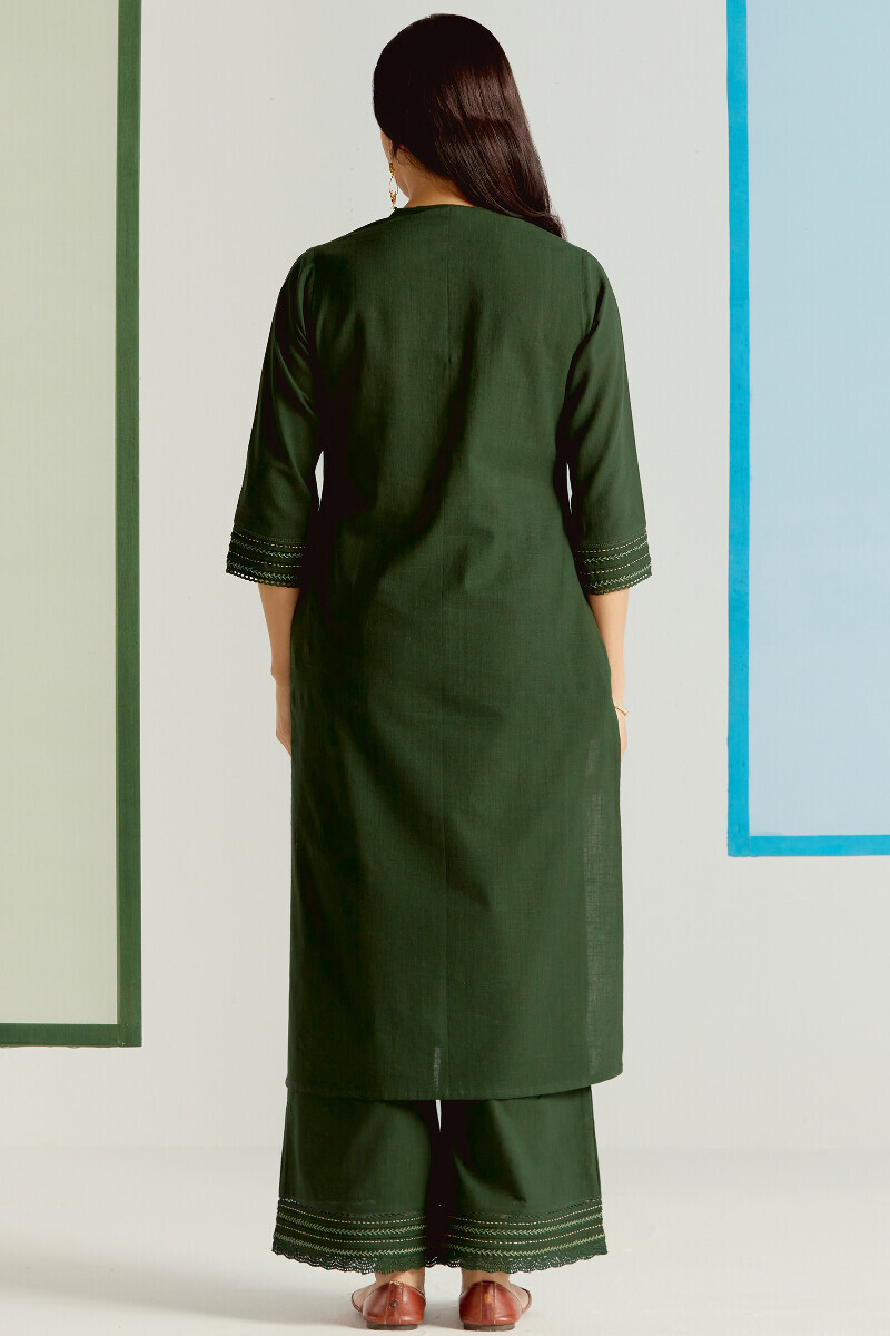 Green Handcrafted Straight Gauze Slub Kurta
