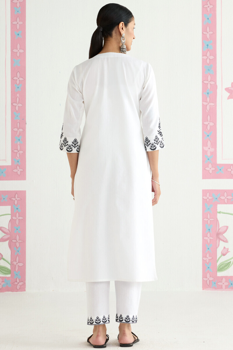 White Handcrafted Straight Cotton Flax Kurta