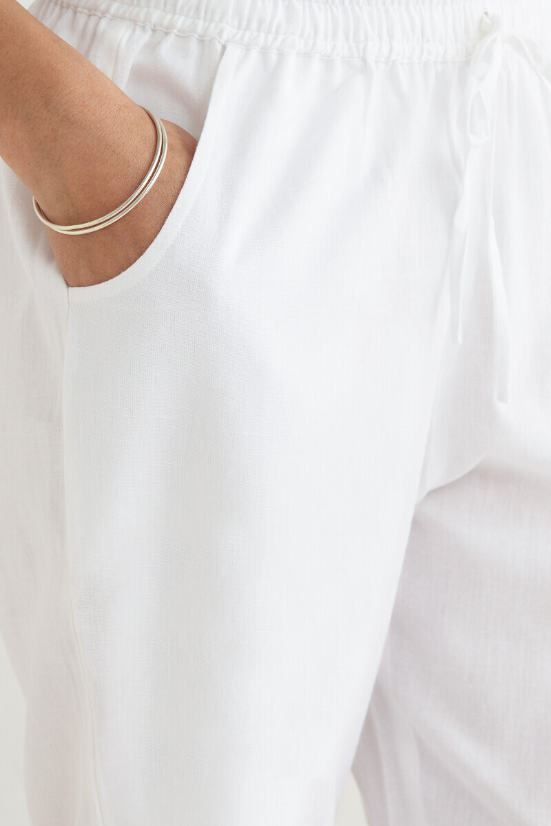 White Handcrafted Cotton Flax Narrow Pants