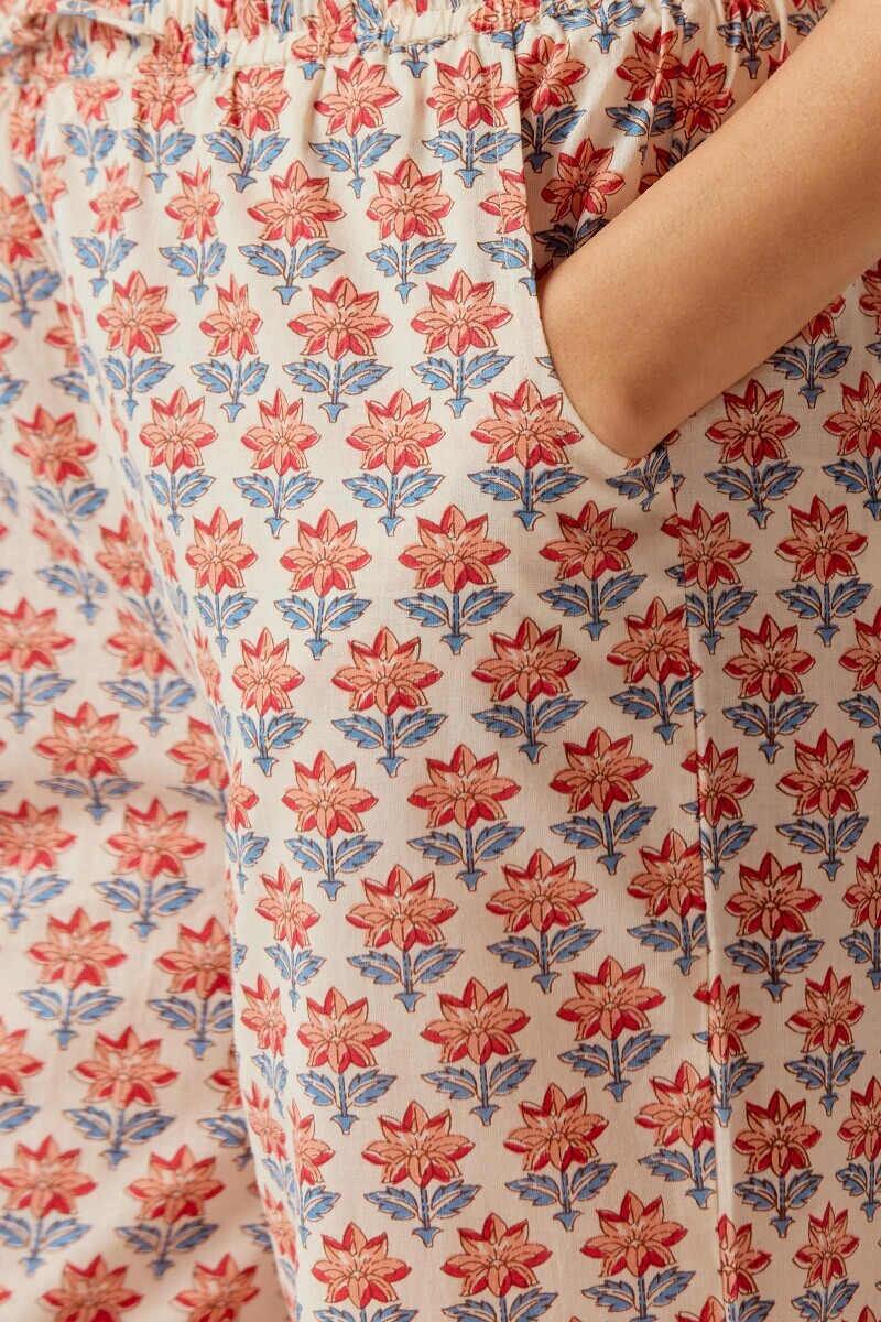Cream Hand Printed Cotton Farsi