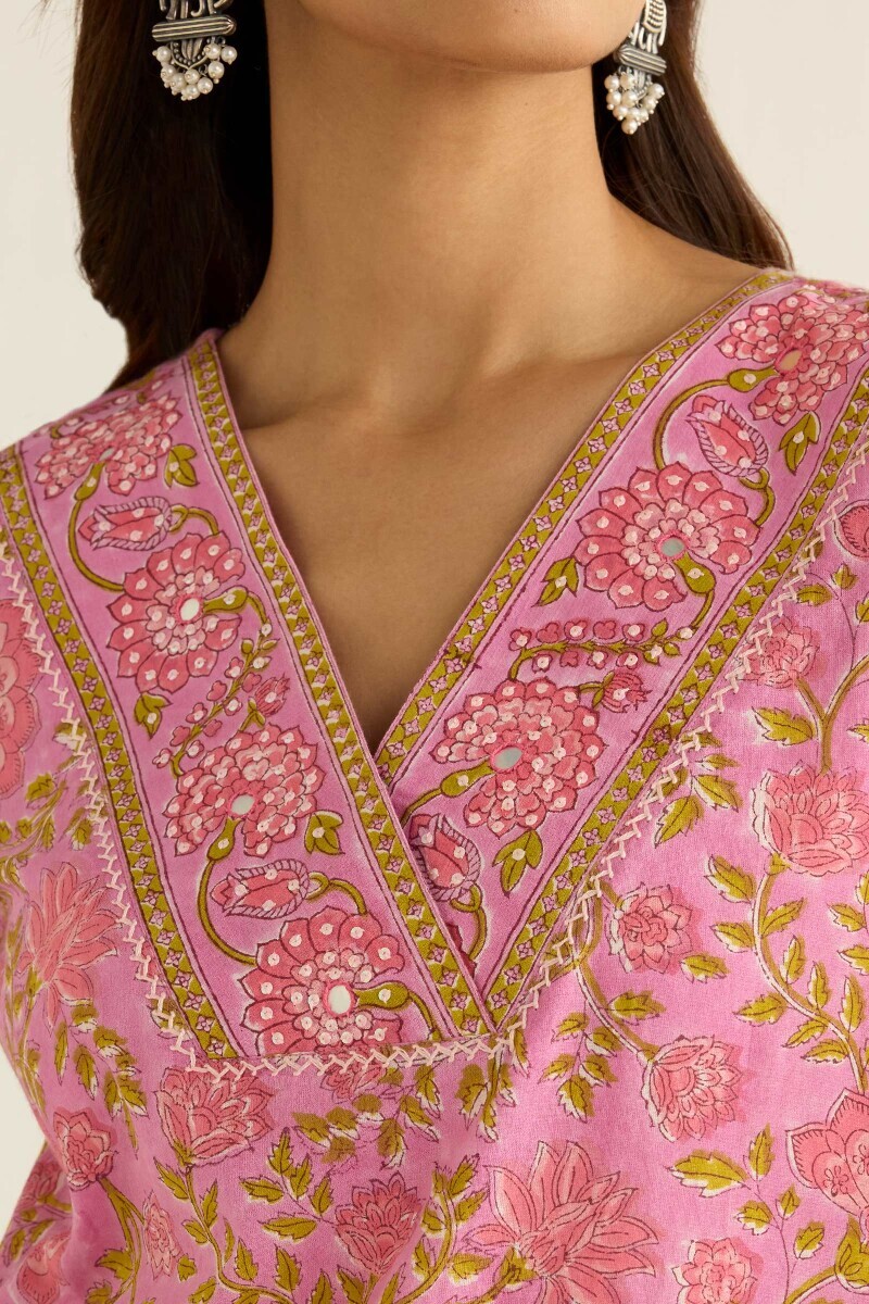 Purple Hand Block Printed Straight Cotton Kurta