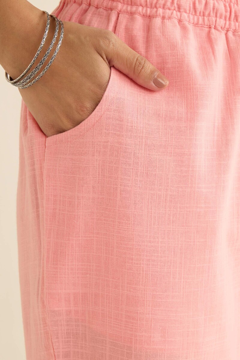 Pink Handcrafted Gauze Slub Narrow Pants