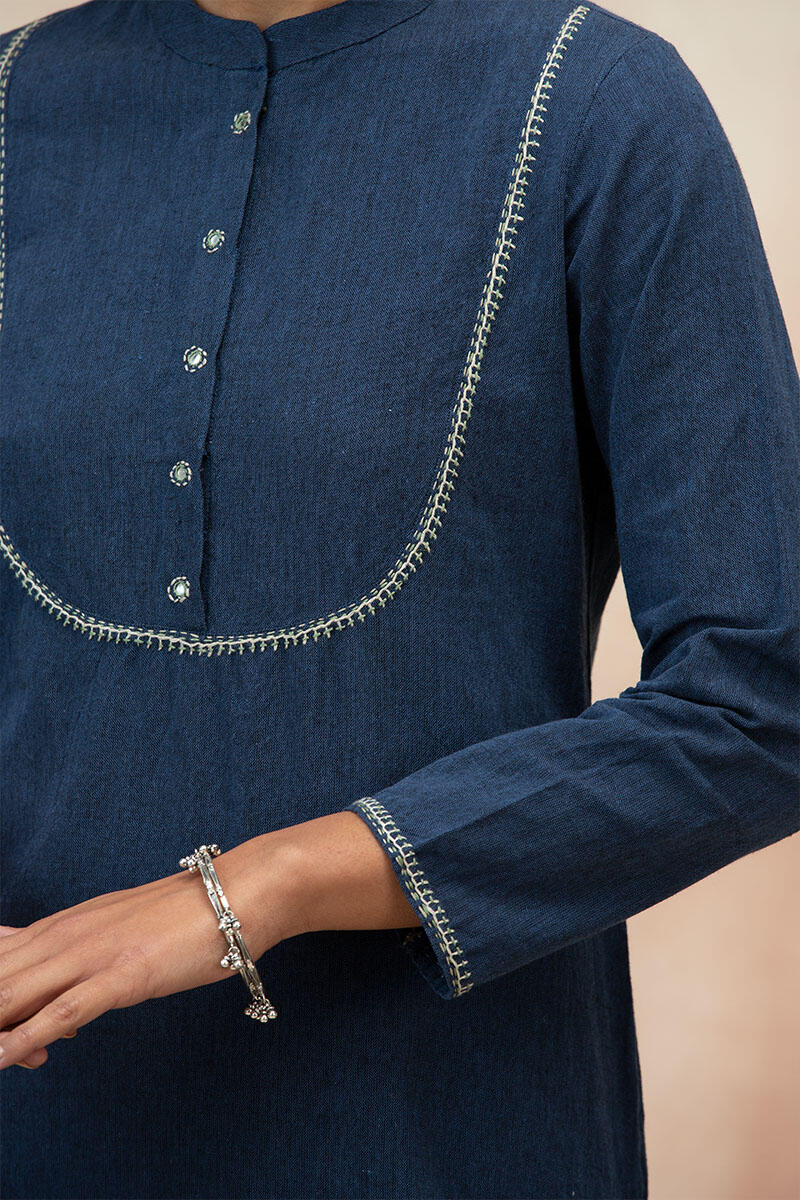 Blue Handcrafted Straight Cotton Kurta