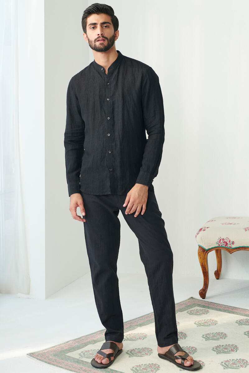 Black Handcrafted Linen Shirt