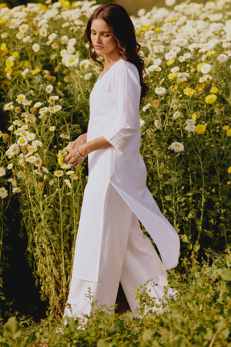 White Handcrafted Cotton Flax Farsi