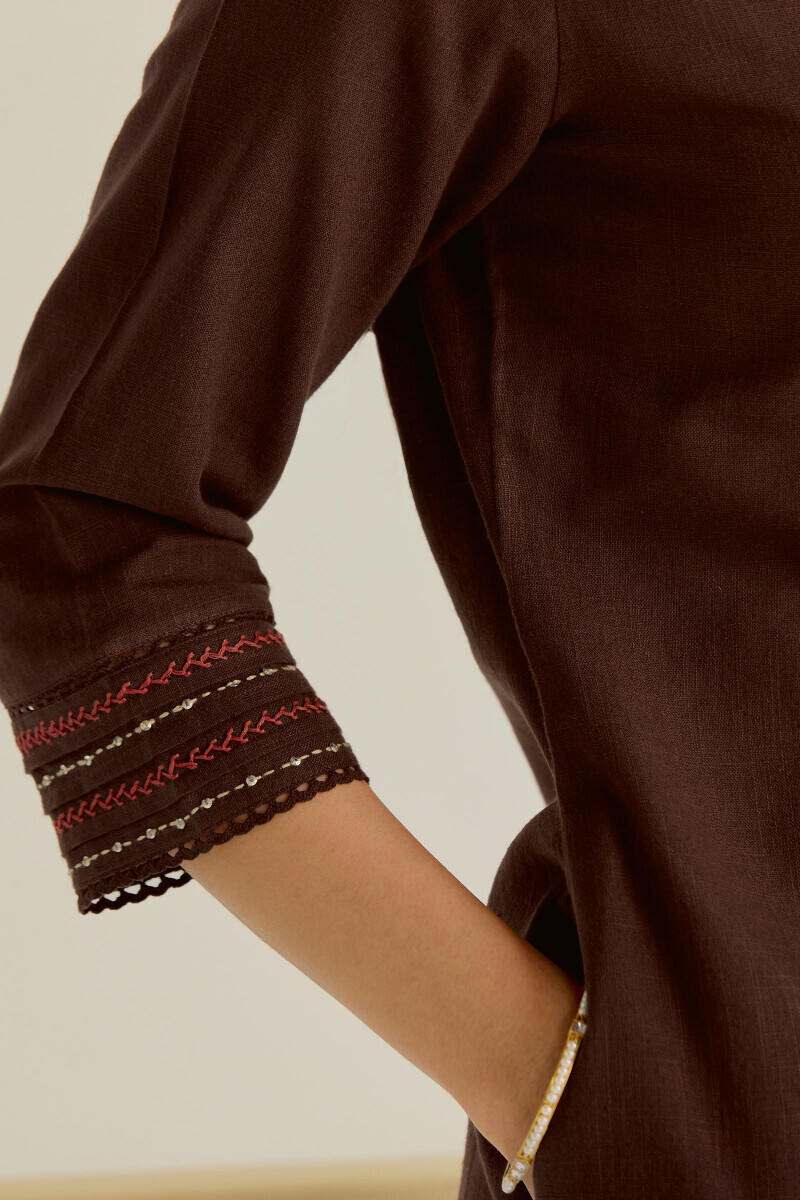 Brown Handcrafted Straight Gauze Slub Kurta