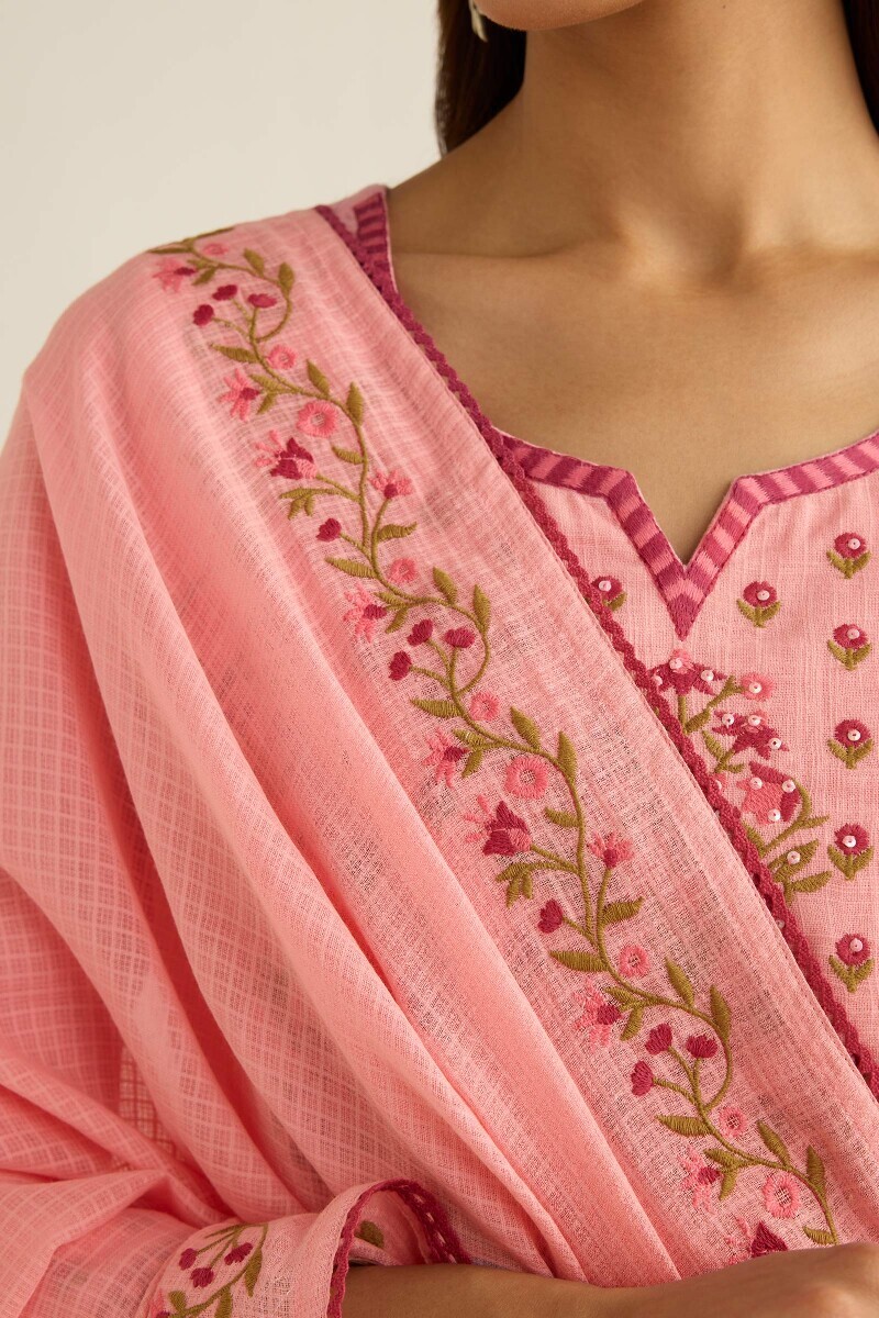 Pink Handcrafted Kota Dupatta