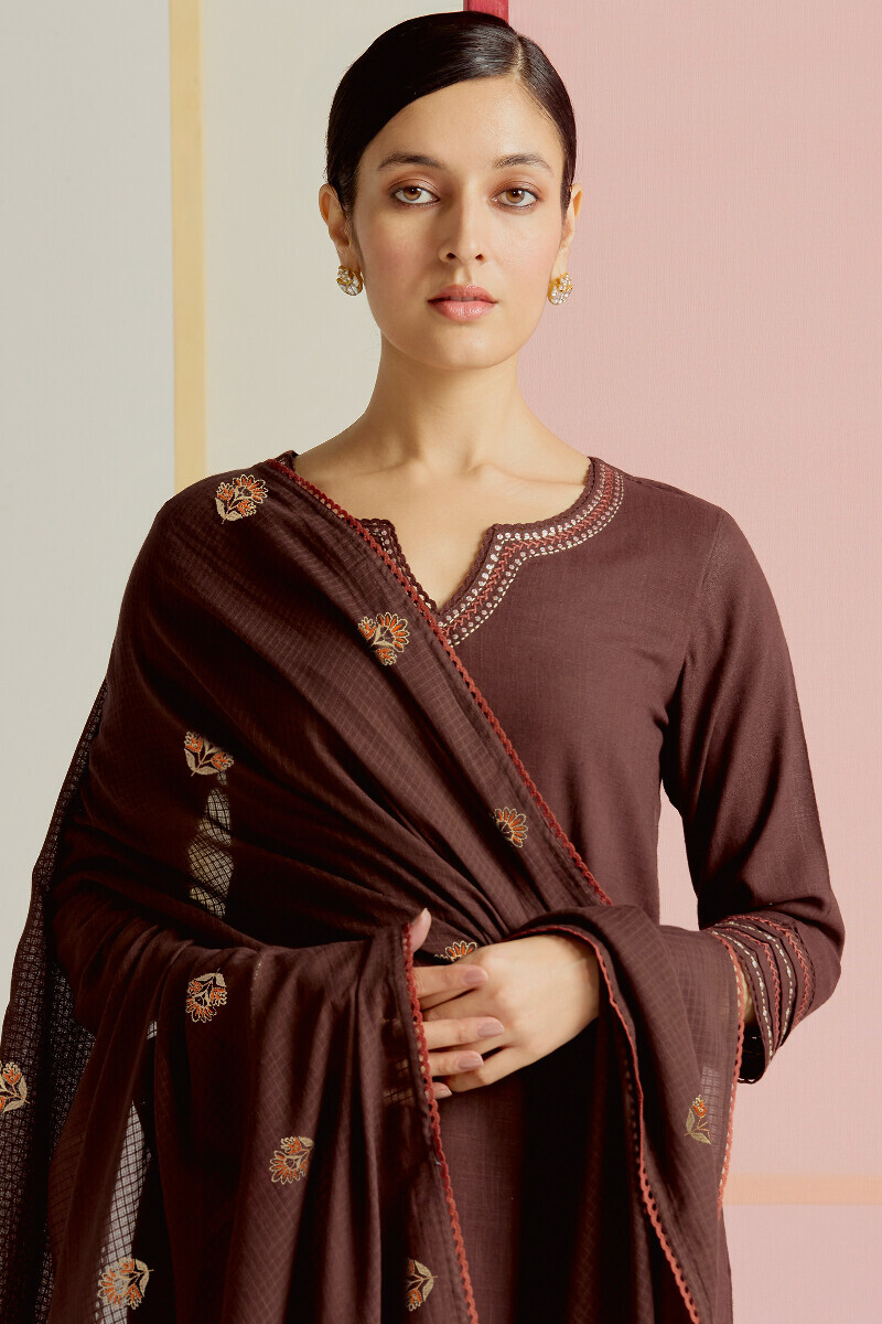 Brown Handcrafted Kota Dupatta