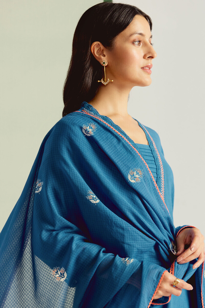 Blue Handcrafted Kota Dupatta