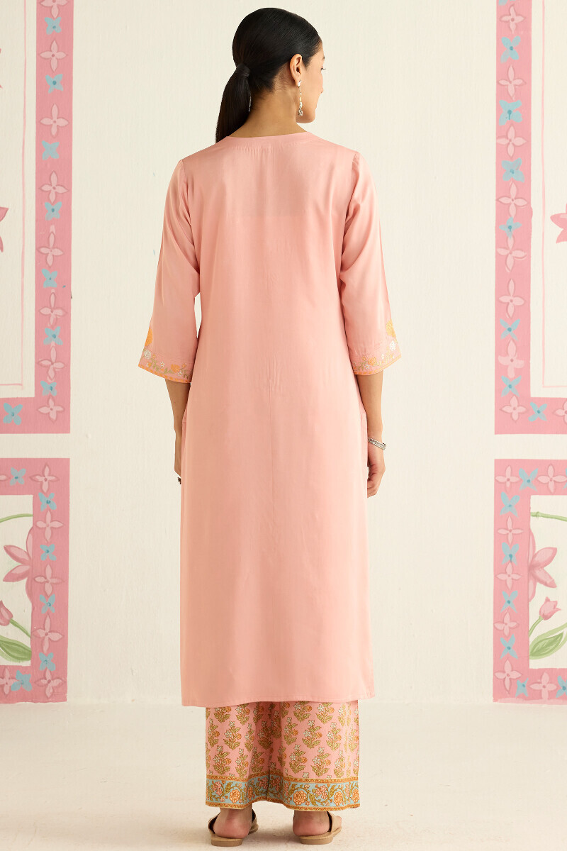 Pink Handcrafted Straight Modal Satin Kurta