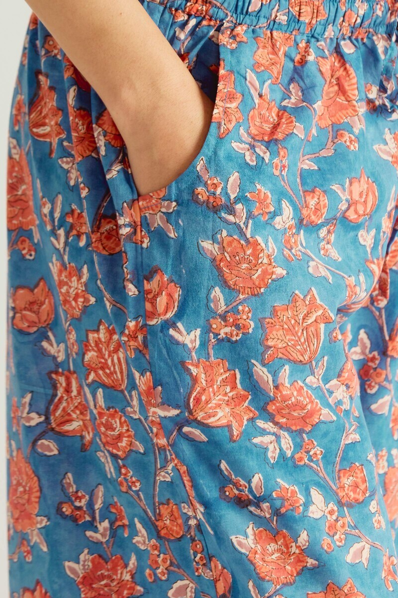 Blue Hand Block-Printed Cotton Farsi