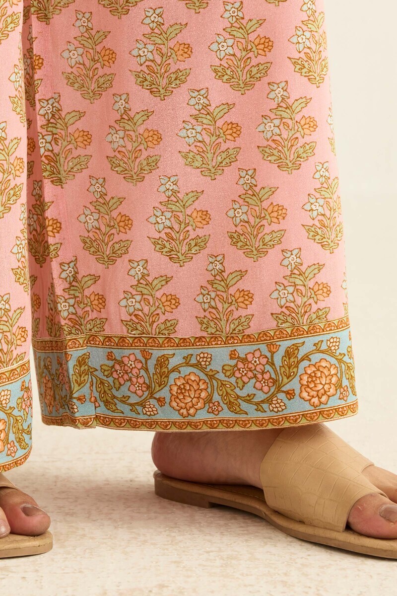 Pink Hand Printed Viscose Farsi