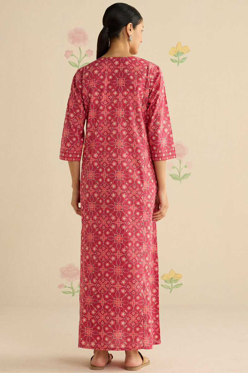 Pink Hand Printed Cotton Kaftan