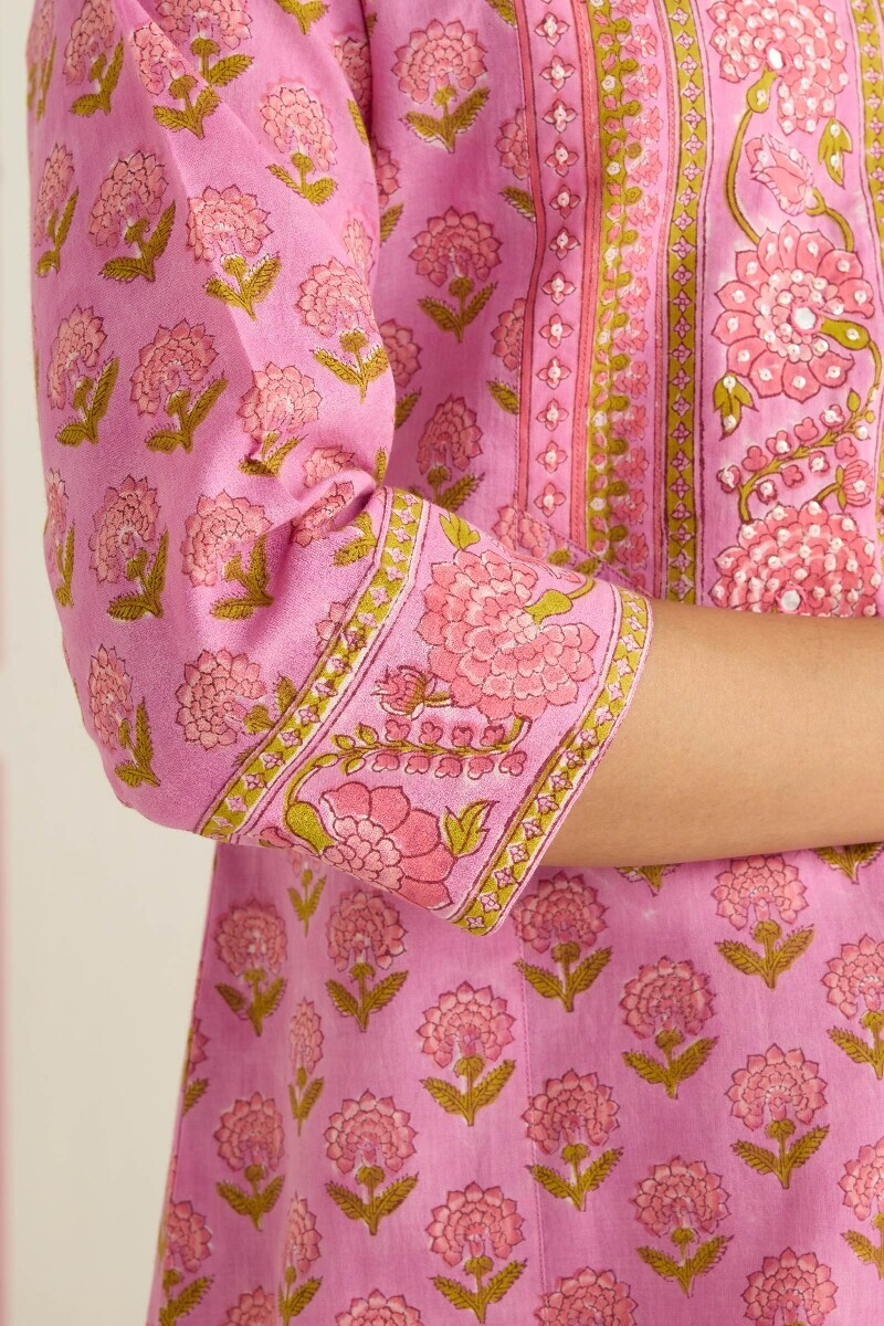 Purple Hand Block Printed Straight Cotton Kurta