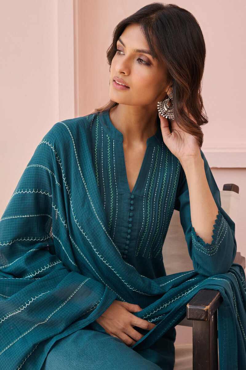 Navy Blue Handcrafted Kota Dupatta