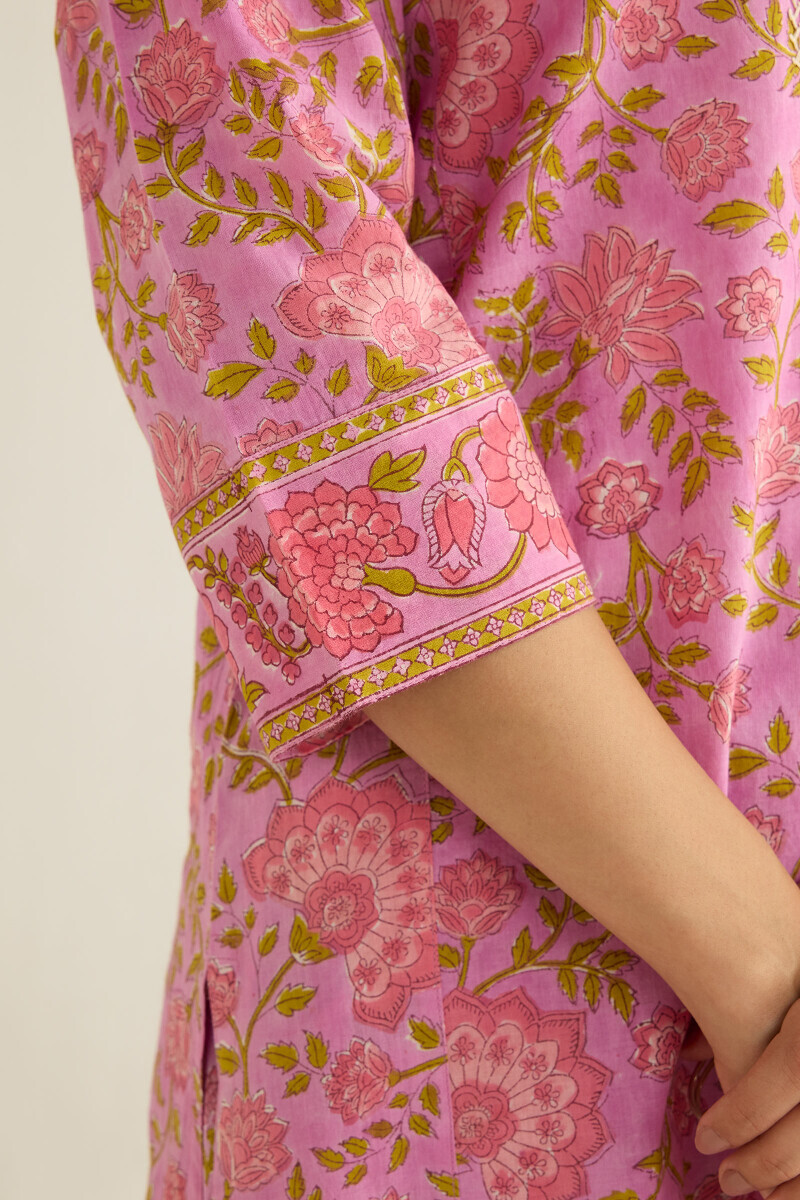Purple Hand Block Printed Cotton Loungewear Set