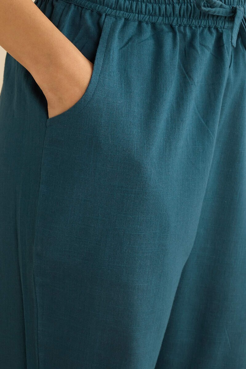 Navy Blue Handcrafted Gauze Slub Narrow Pants