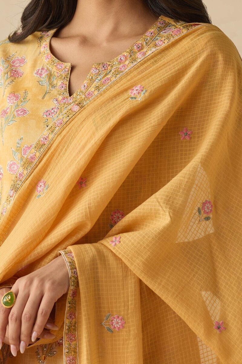 Yellow Handcrafted Kota Dupatta
