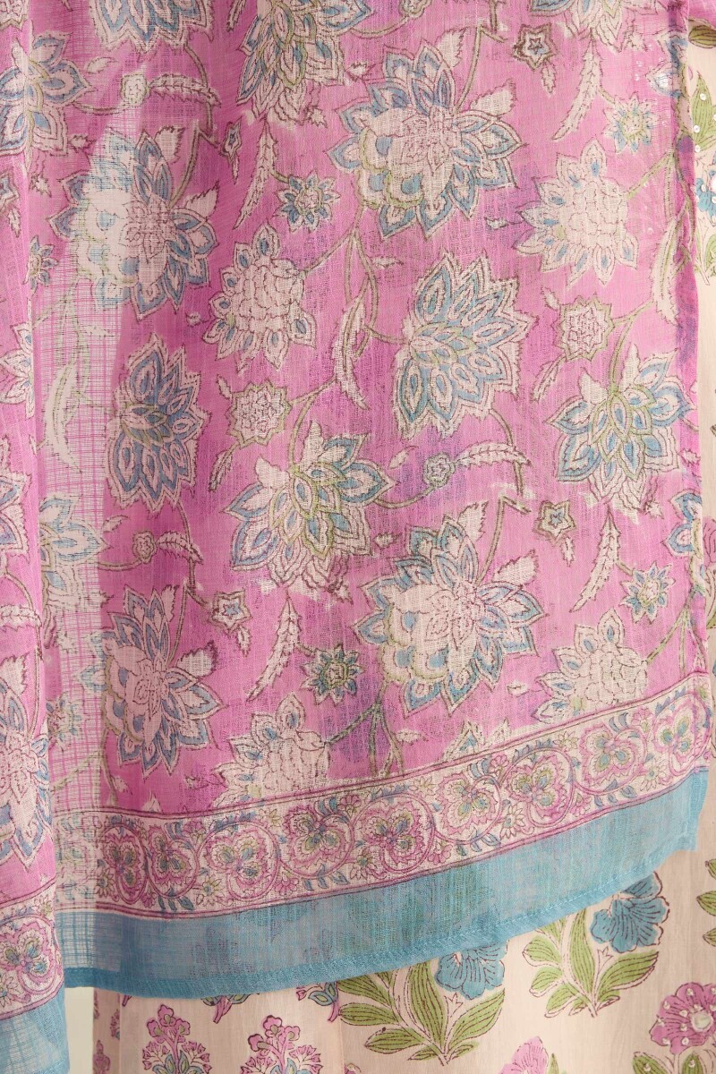 Purple Hand Block Printed Kota Dupatta