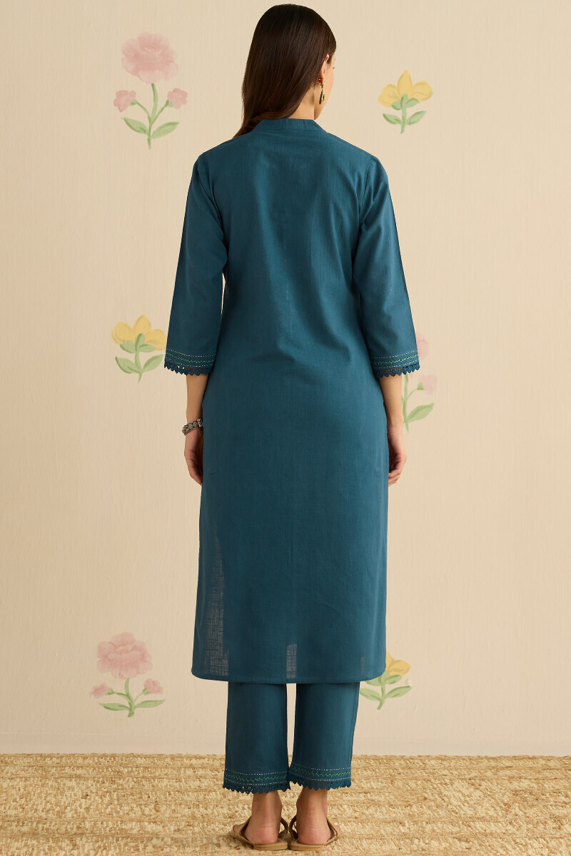Navy Blue Handcrafted Straight Gauze Slub Kurta