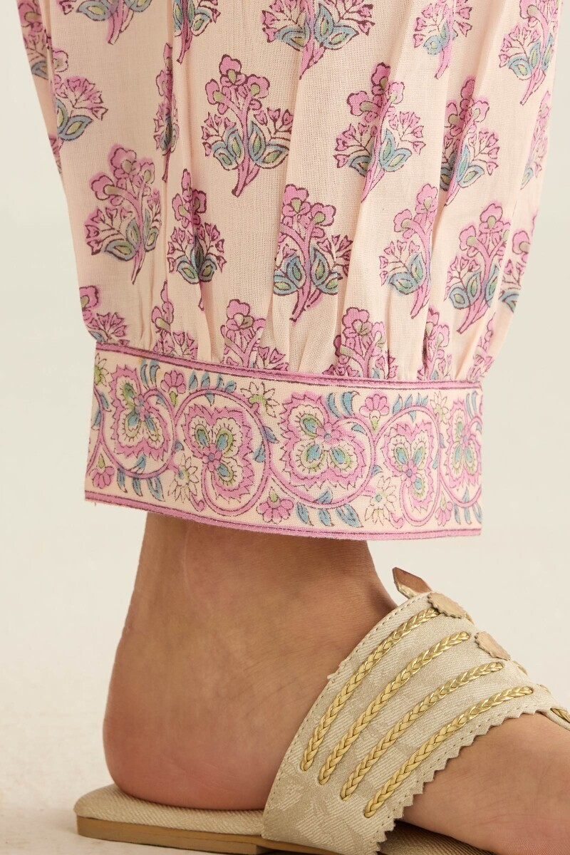 Purple Block Printed Cotton Izhaar Pants