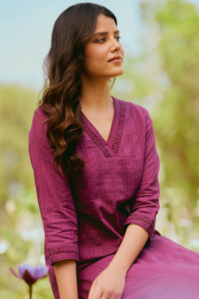 Pink Handcrafted Straight Cotton Dobby Kurta