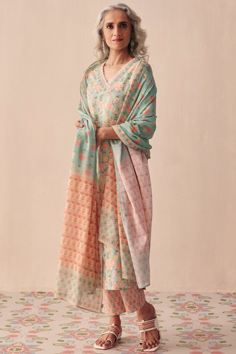 Pink Printed Cotton Narrow Pants