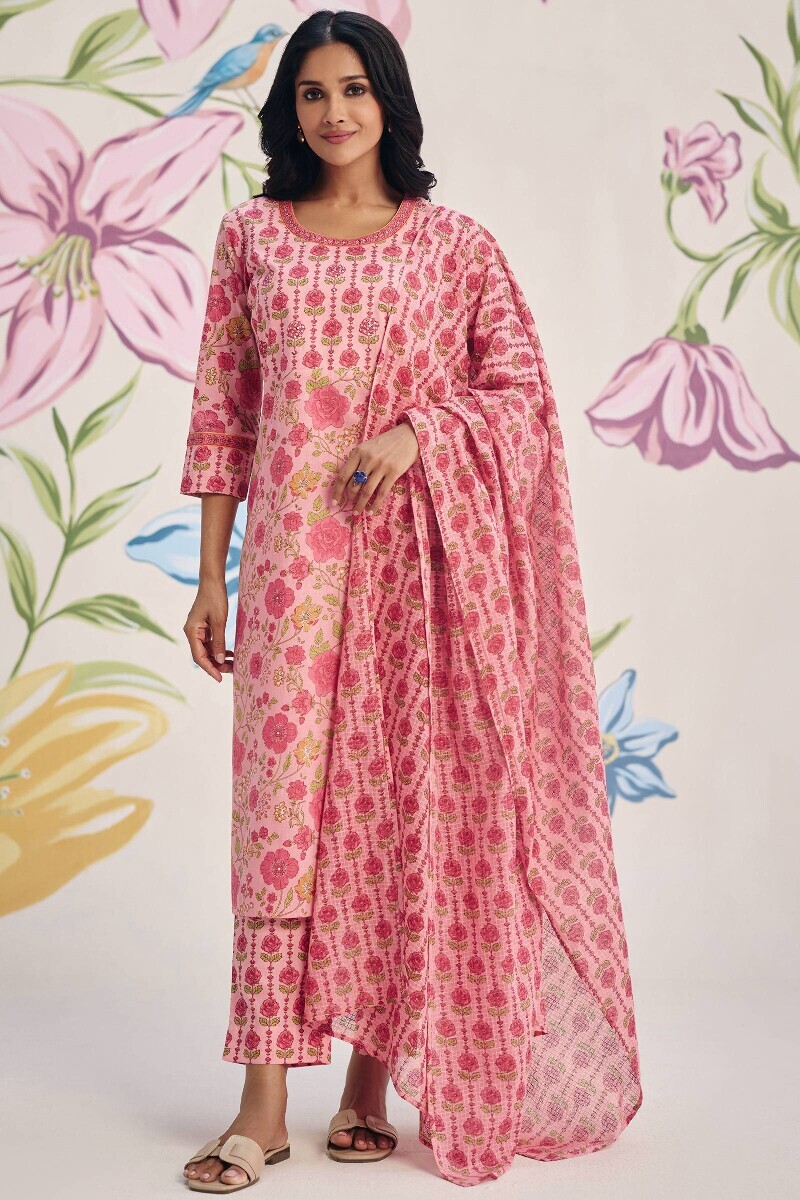 Pink Hand Printed Kota Dupatta