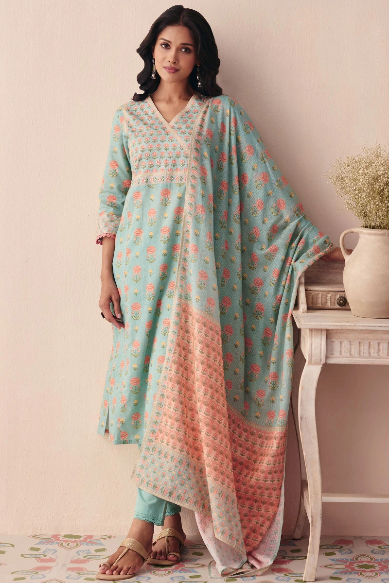Blue Printed Kota Dupatta