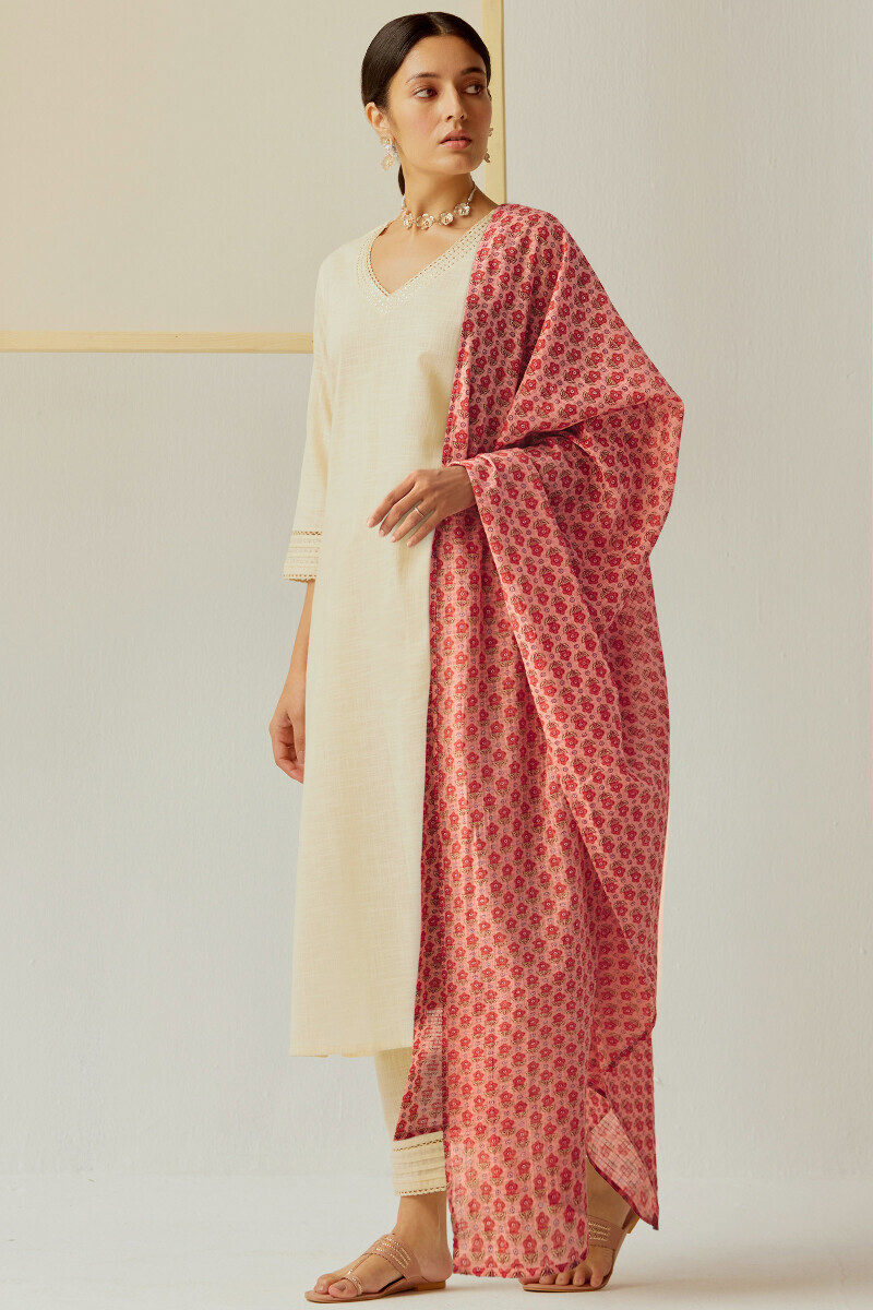 Pink Hand Printed Kota Dupatta