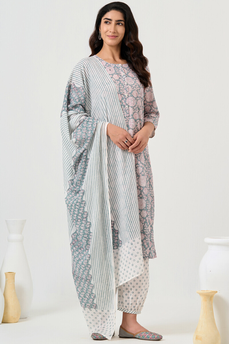 Blue Block Printed Cotton Izhaar Pants