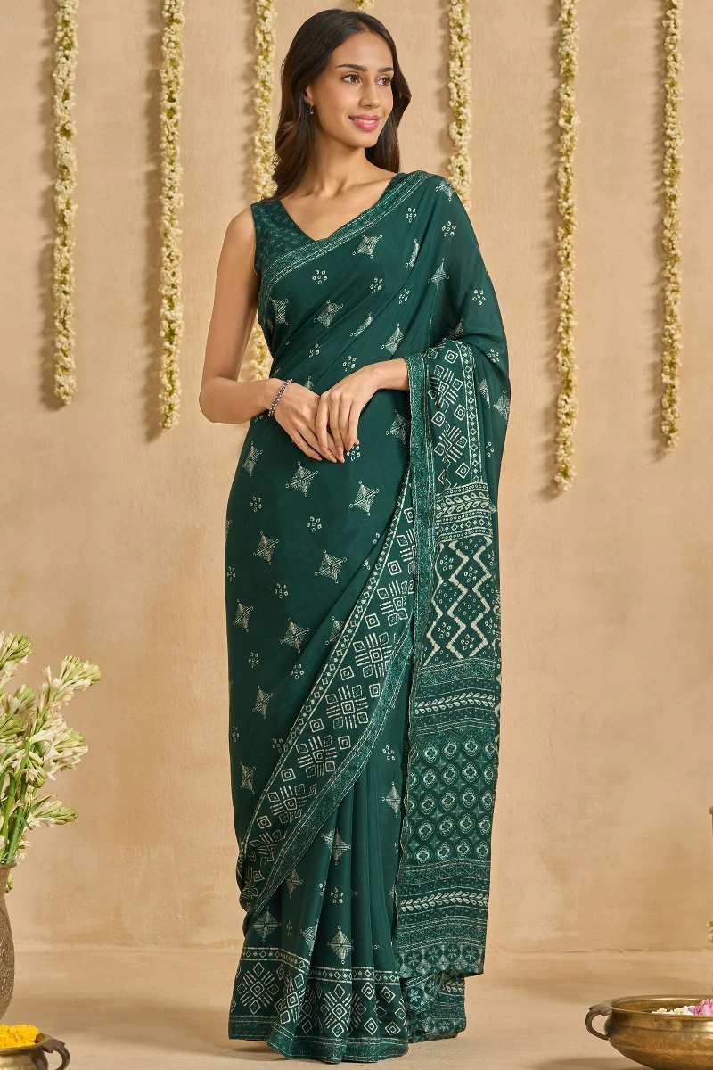 Green Printed Viscose Saree