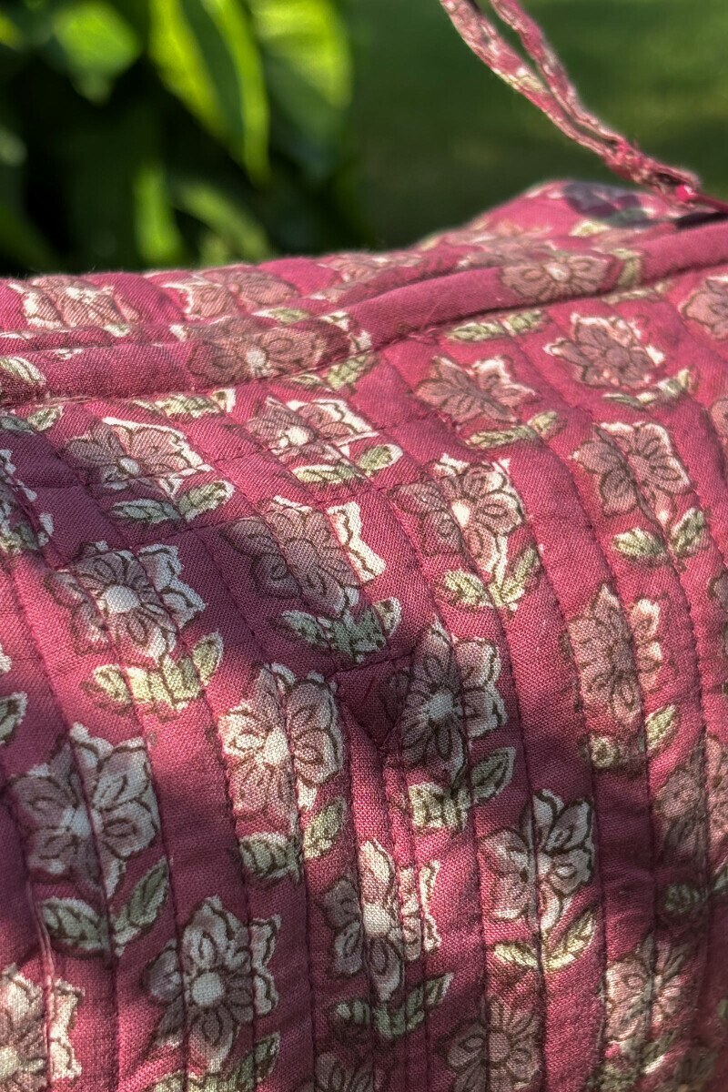 Pink Hand Block-Printed Cotton Vanity Pouch