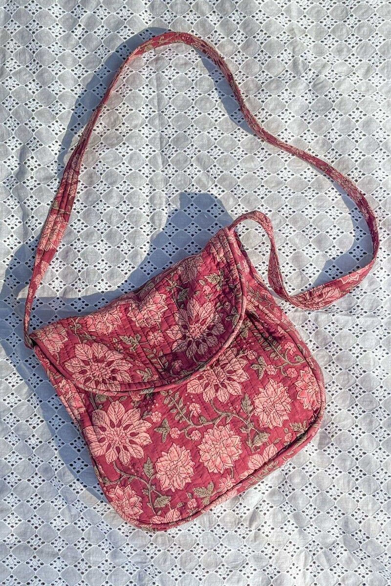 Purple Hand Block-Printed Cotton Crossbody Bag