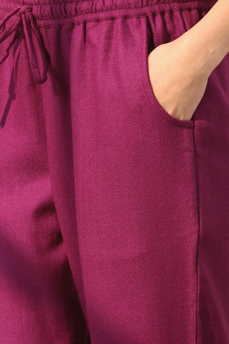 Pink Handcrafted Faux Wool Narrow Pants