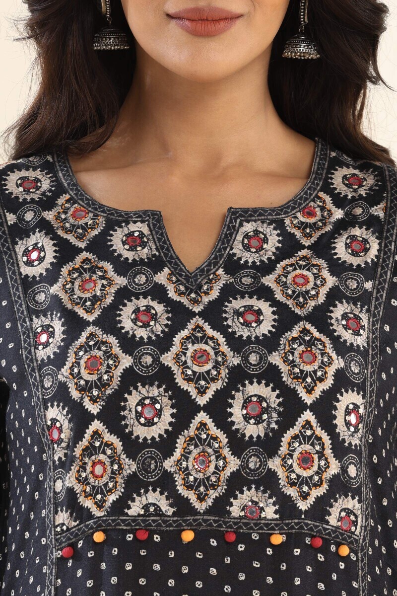 Black Printed Straight Viscose Kurta