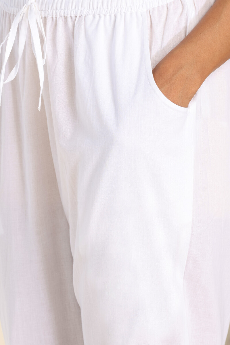 White Handcrafted Cotton Narrow Pants